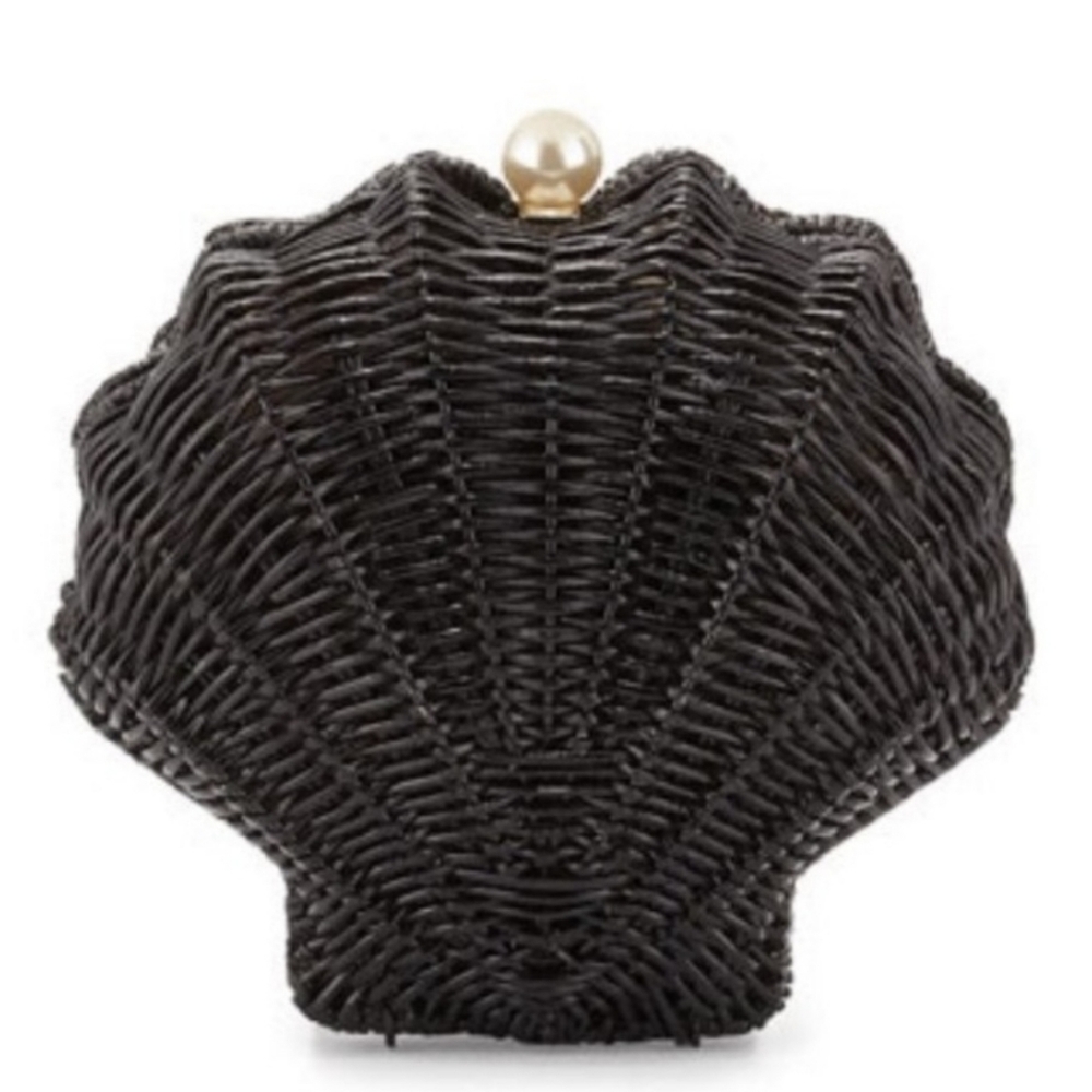 SOLD RARE 🔥Kate Spade NY Splash Out Wicker Clam Shell black pearl mermaid - Picture 5 of 9